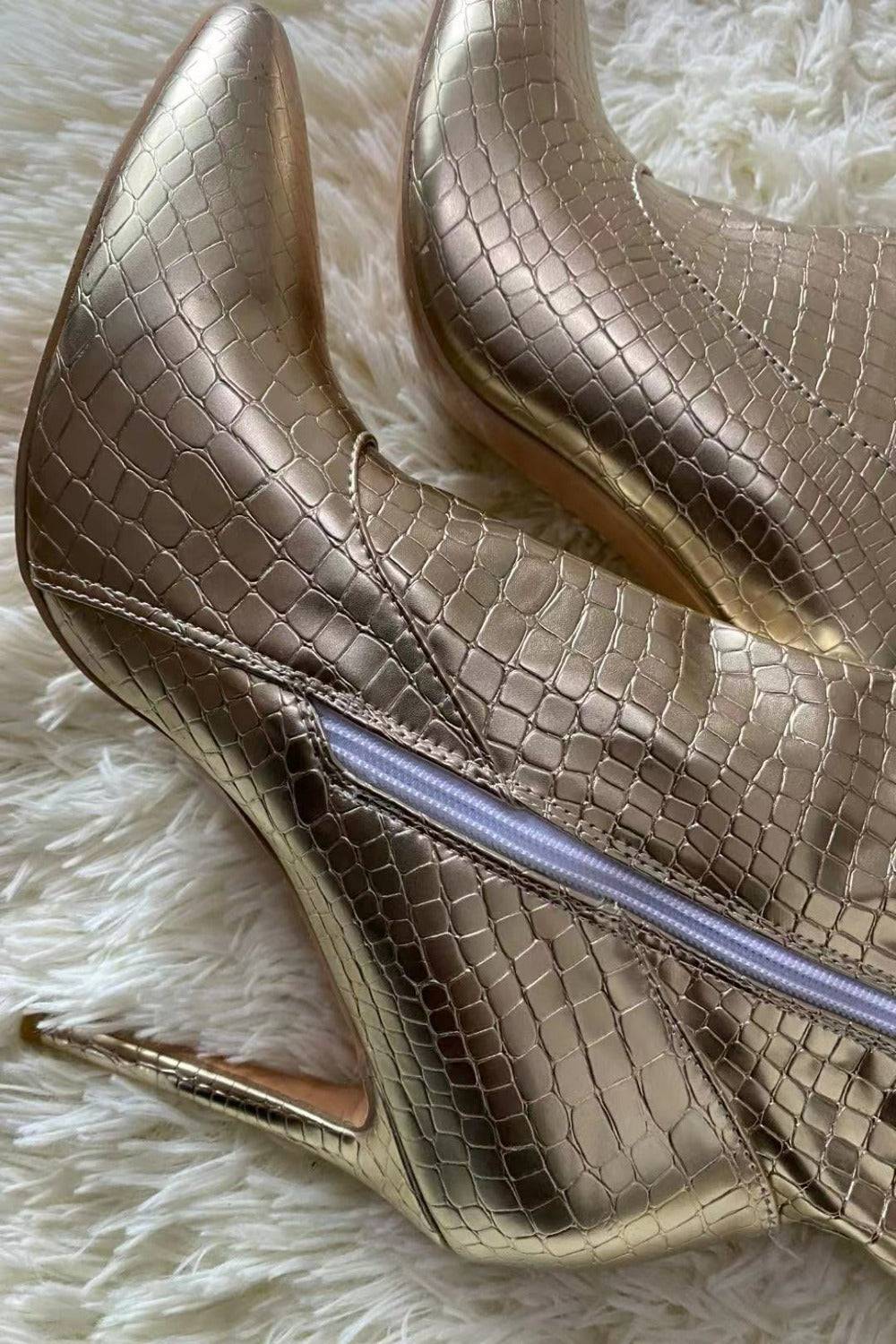 Ruby Metallic Knee High Gold Crocodile Boots - TGC Boutique - Gold Boots