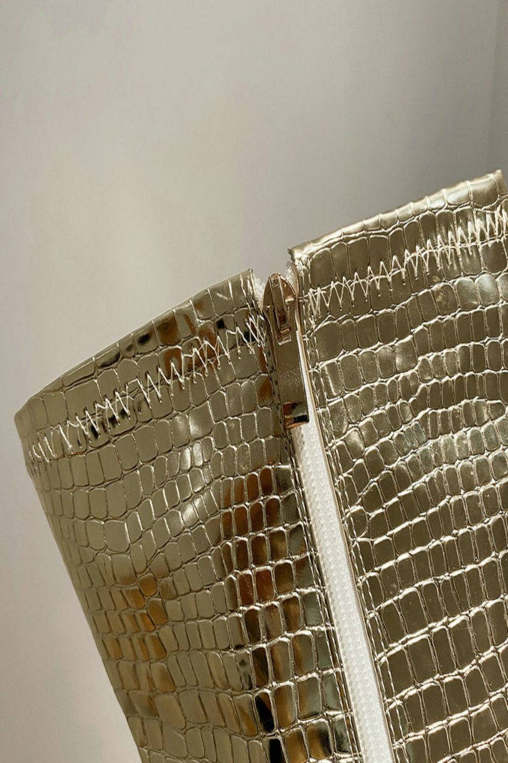 Ruby Metallic Knee High Gold Crocodile Boots - TGC Boutique - Gold Boots