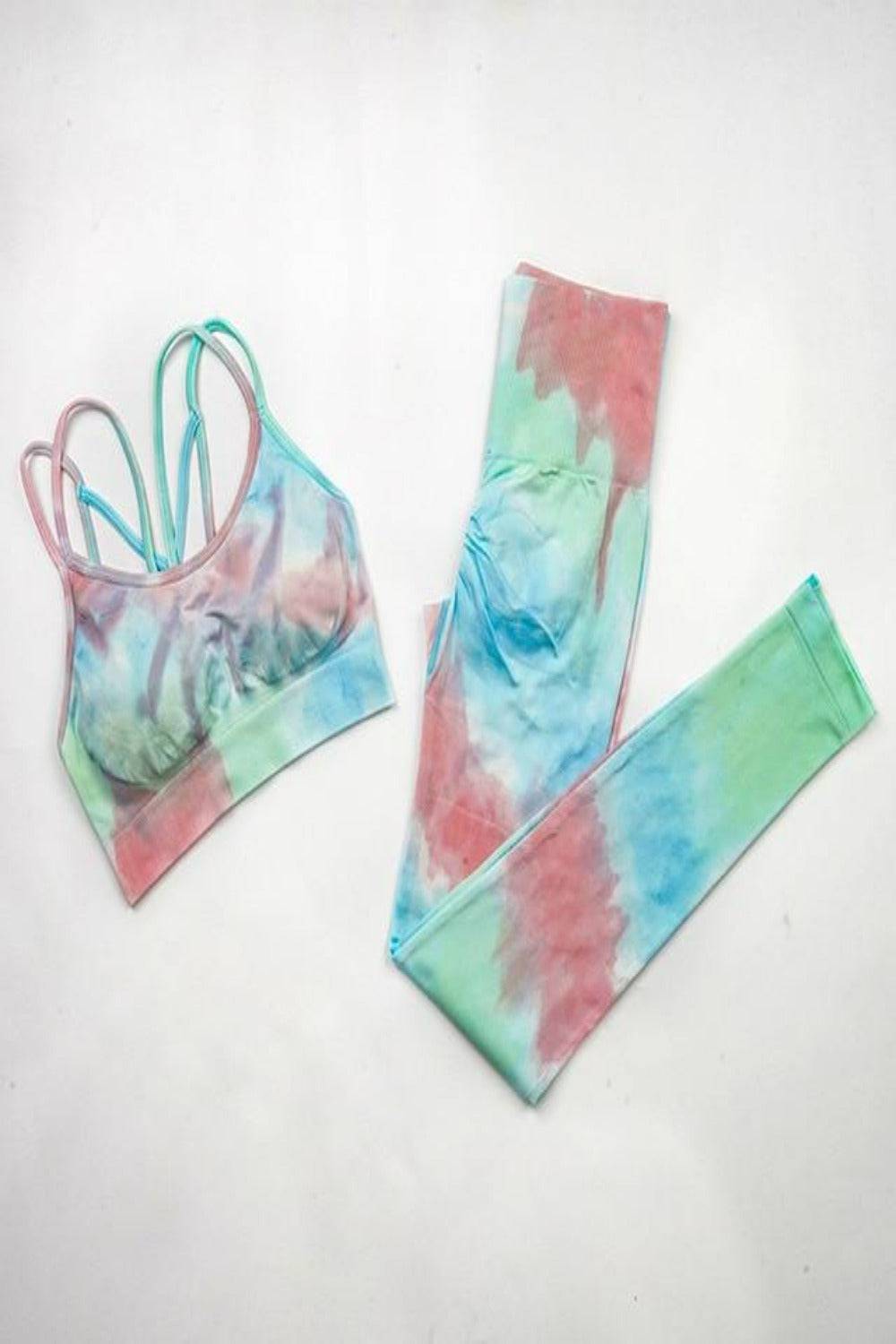 Seamless Tie Dye Gym Workout Yoga Leggings 2 Piece Set - TGC Boutique - Activewear Set