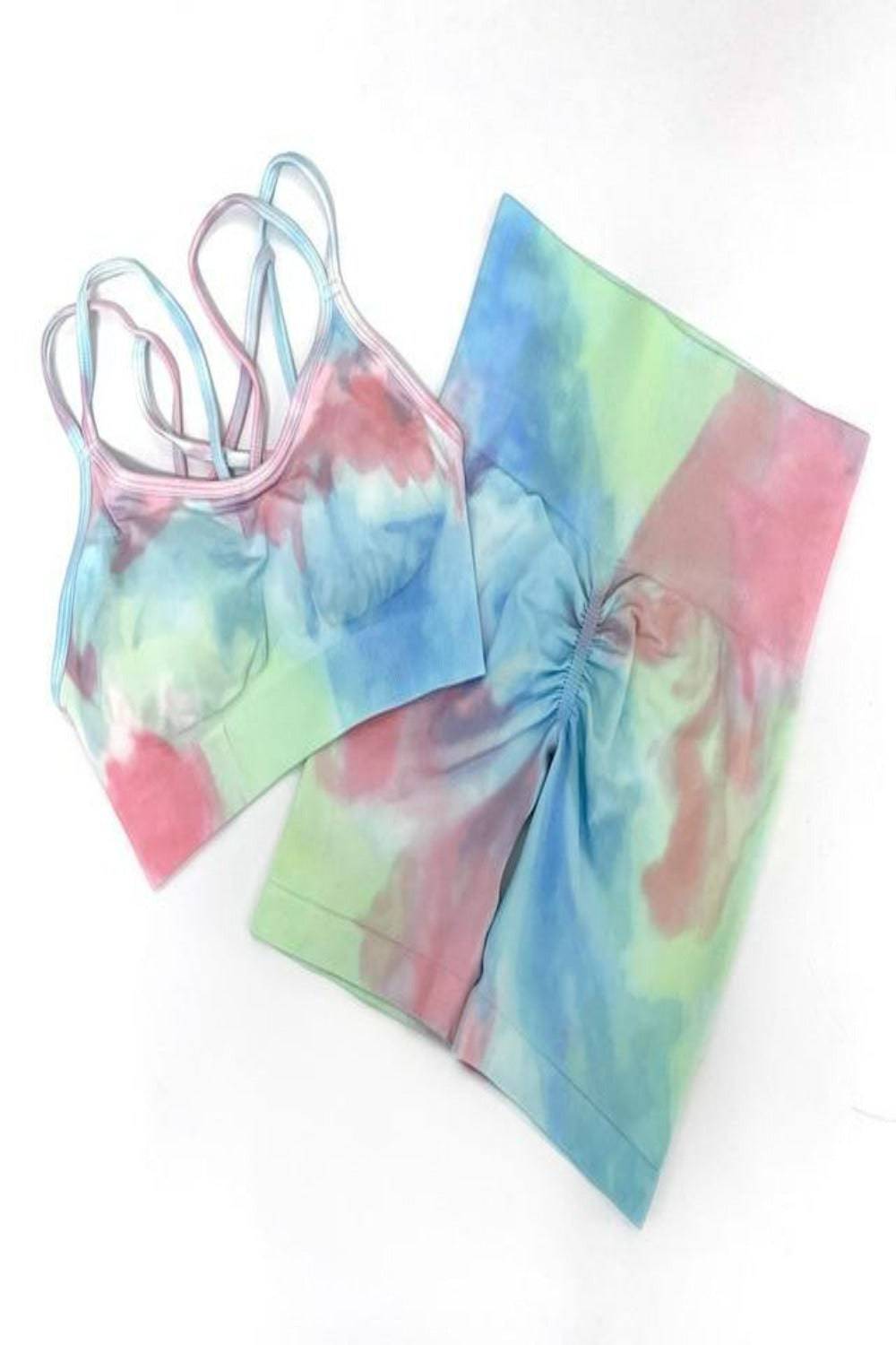 Seamless Tie Dye Gym Workout Yoga Leggings 2 Piece Set - TGC Boutique - Activewear Set