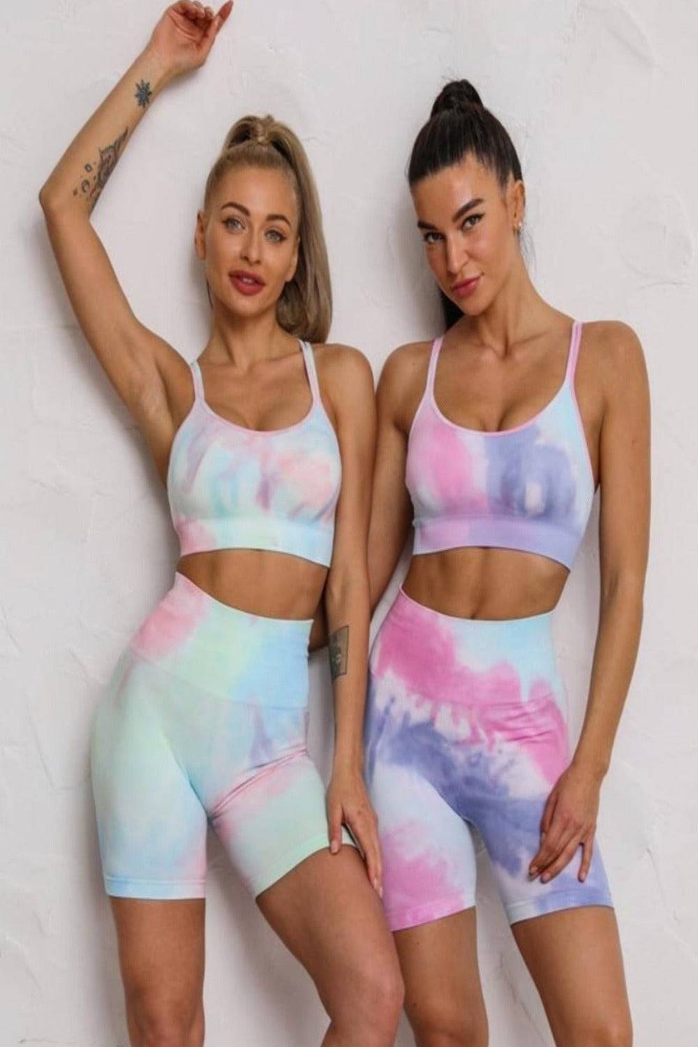 Seamless Tie Dye Gym Workout Yoga Leggings 2 Piece Set - TGC Boutique - Activewear Set