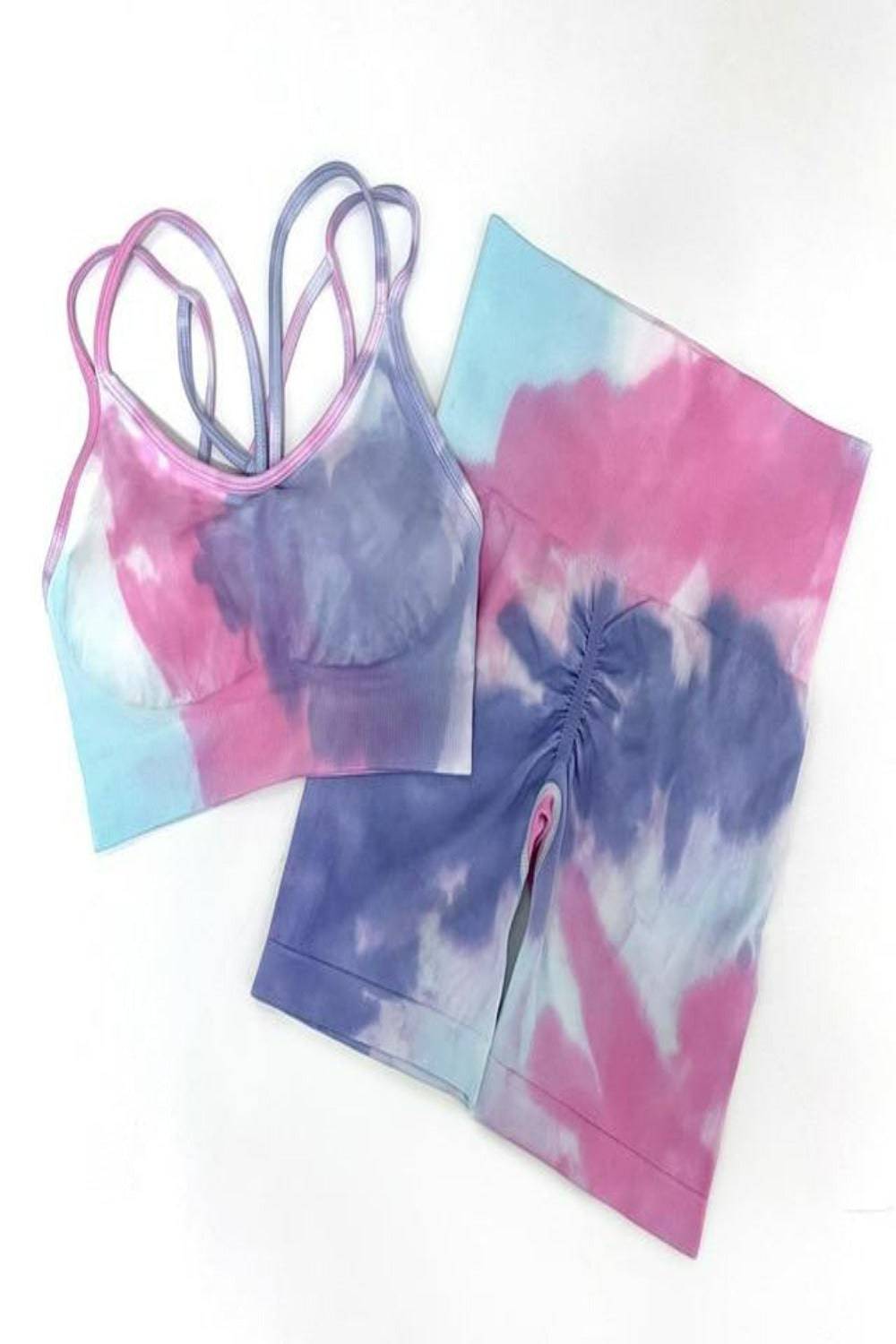 Seamless Tie Dye Gym Workout Yoga Leggings 2 Piece Set - TGC Boutique - Activewear Set