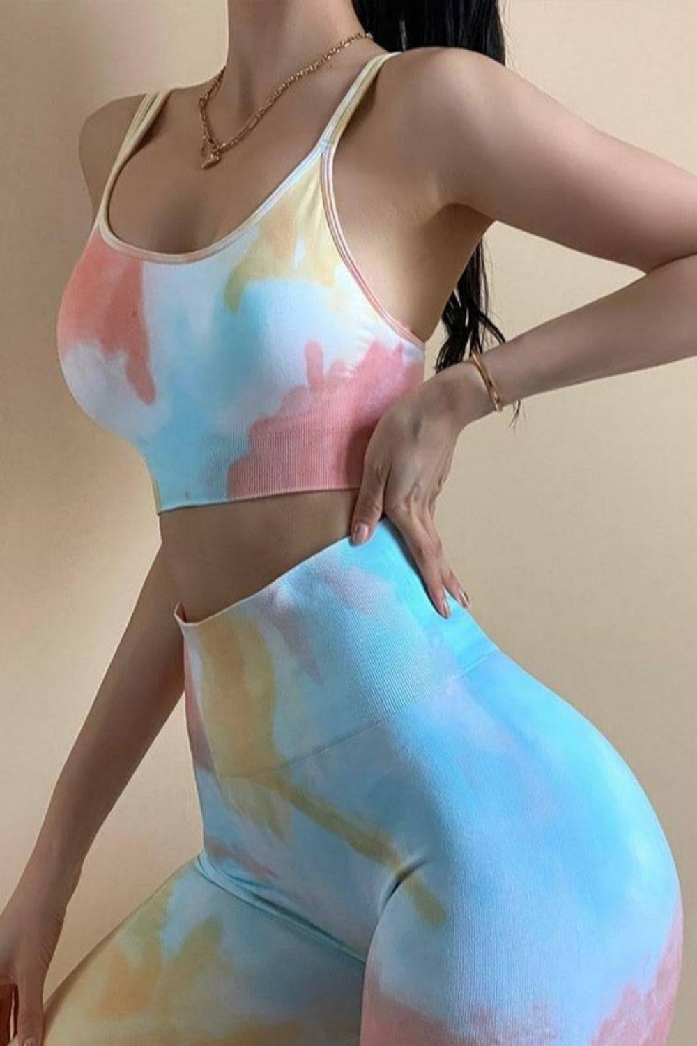 Seamless Tie Dye Gym Workout Yoga Leggings 2 Piece Set - TGC Boutique - Activewear Set
