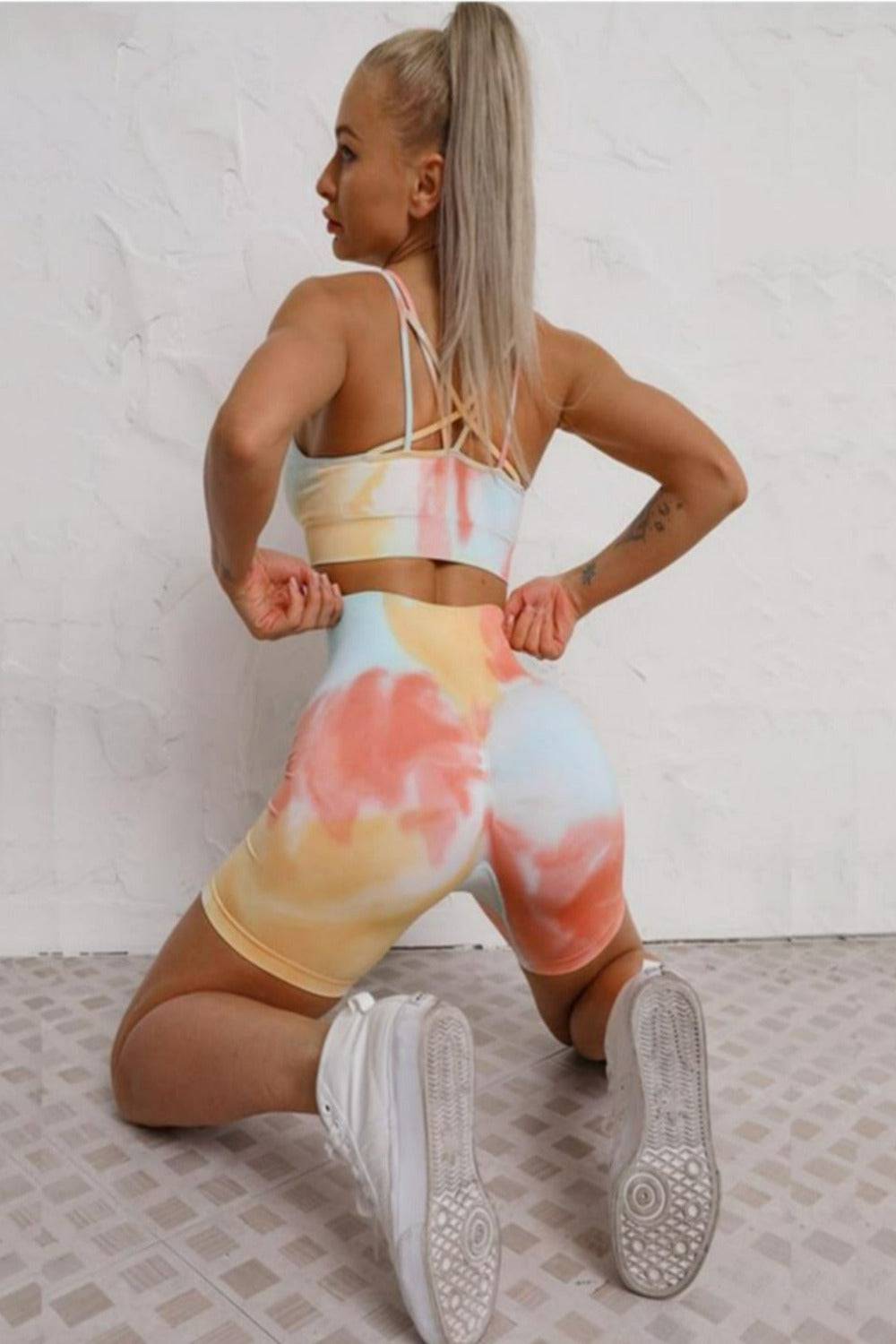 Seamless Tie Dye Gym Workout Yoga Leggings 2 Piece Set - TGC Boutique - Activewear Set