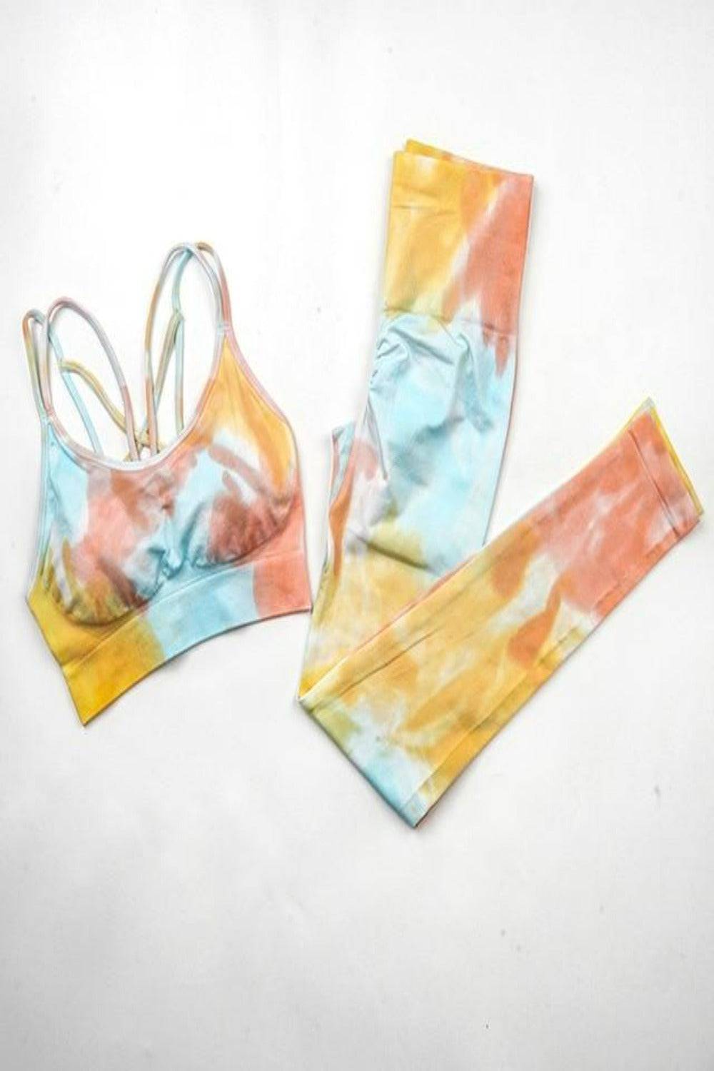 Seamless Tie Dye Gym Workout Yoga Leggings 2 Piece Set - TGC Boutique - Activewear Set