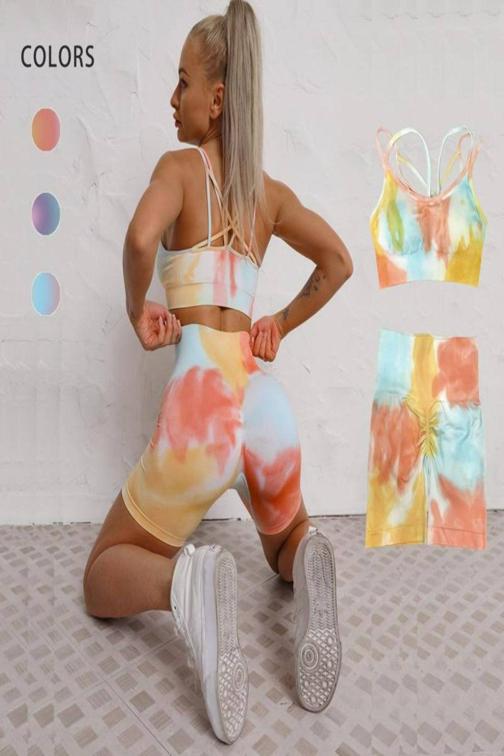 Seamless Tie Dye Gym Workout Yoga Leggings 2 Piece Set - TGC Boutique - Activewear Set