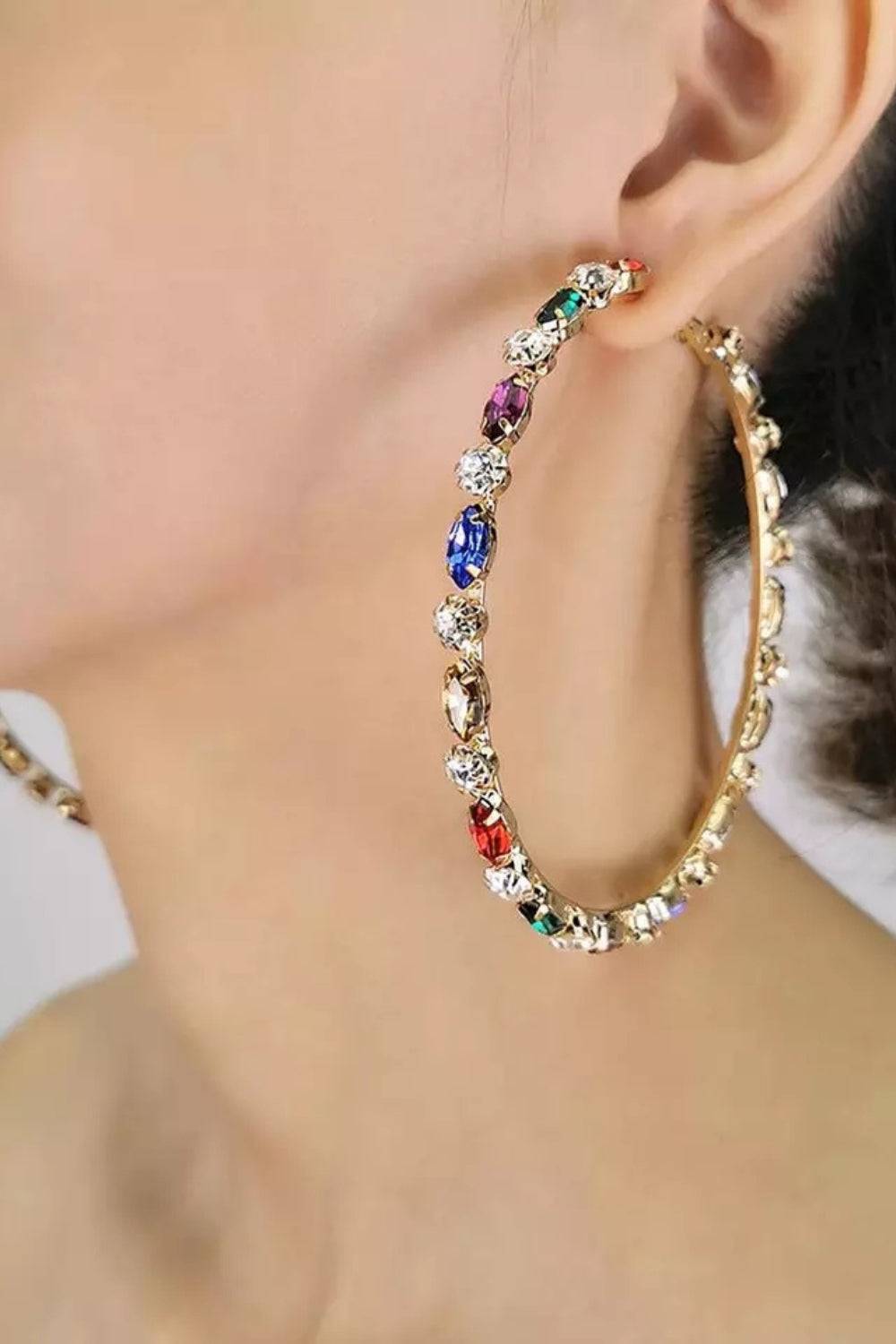 Shiny Rhinestone Gems Statement Huge Hoop Earrings - TGC Boutique - Hoop Earrings