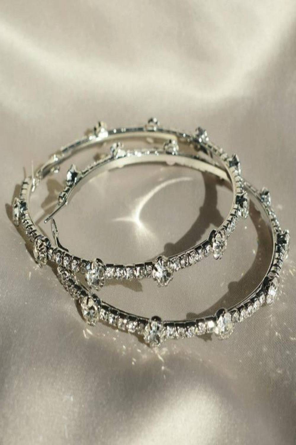 Shiny Rhinestone Gems Statement Huge Hoop Earrings - TGC Boutique - Hoop Earrings