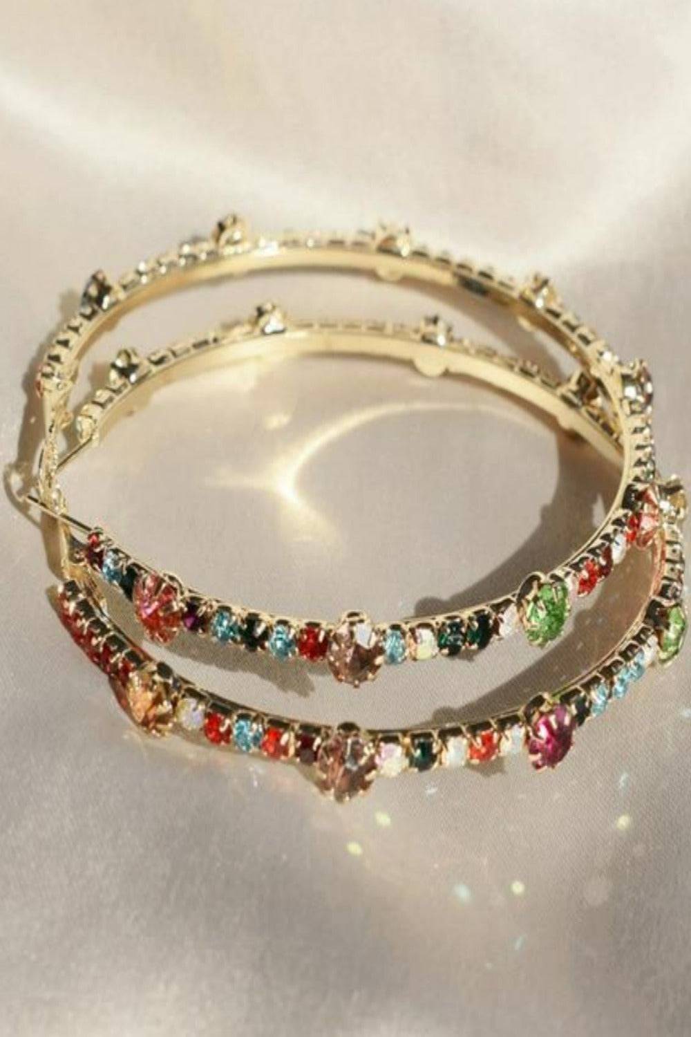Shiny Rhinestone Gems Statement Huge Hoop Earrings - TGC Boutique - Hoop Earrings