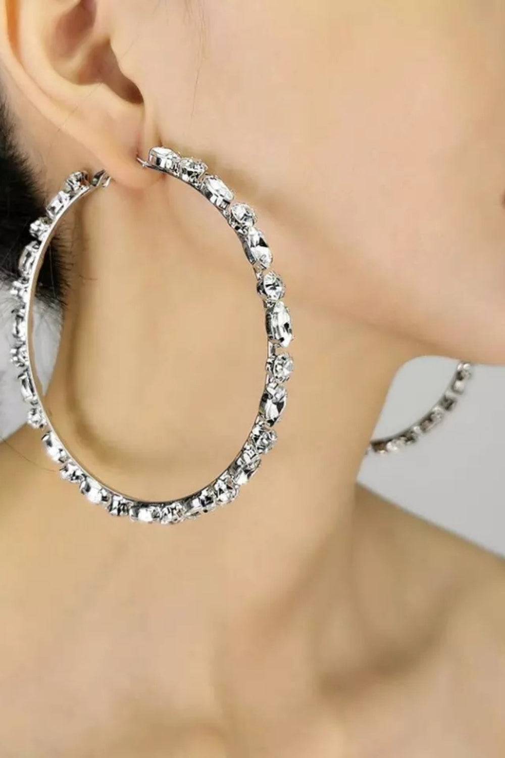 Shiny Rhinestone Gems Statement Huge Hoop Earrings - TGC Boutique - Hoop Earrings