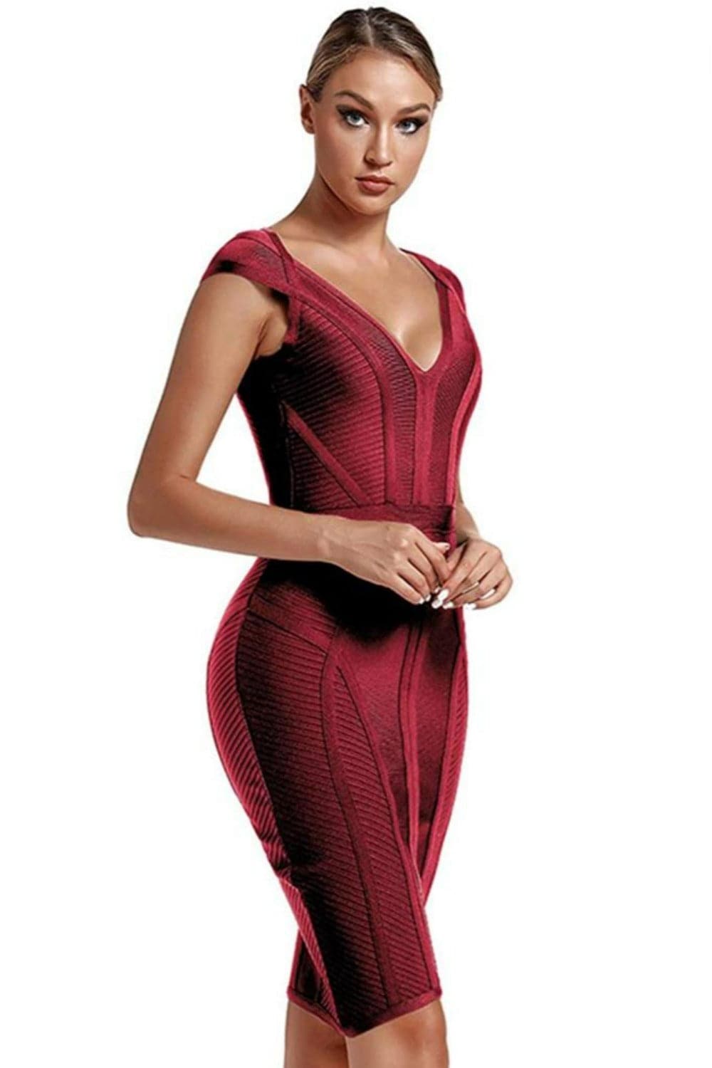 Short Sleeve Striped Red Bandage Mini Dress - TGC Boutique - Red Bodycon Dress