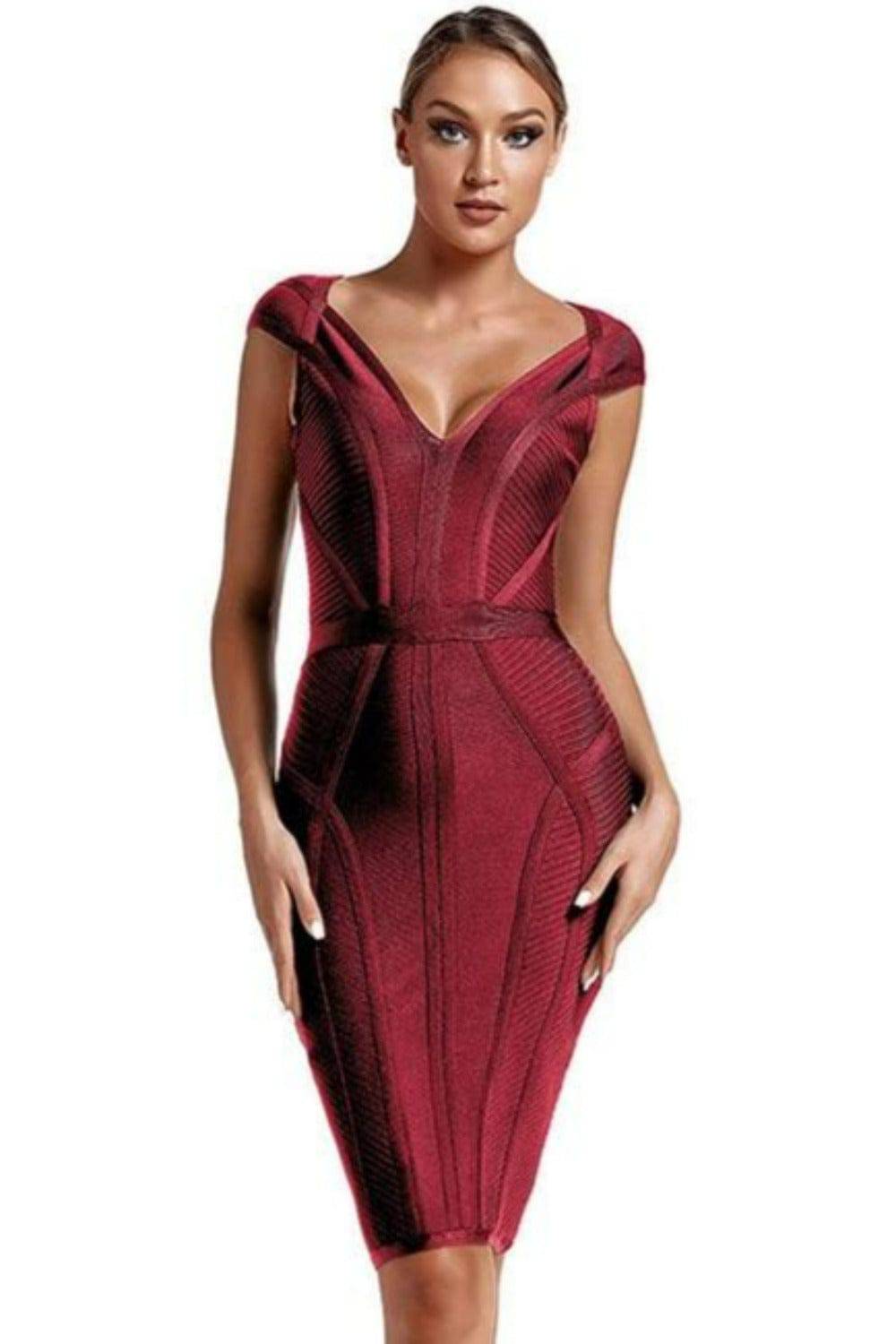Short Sleeve Striped Red Bandage Mini Dress - TGC Boutique - Red Bodycon Dress