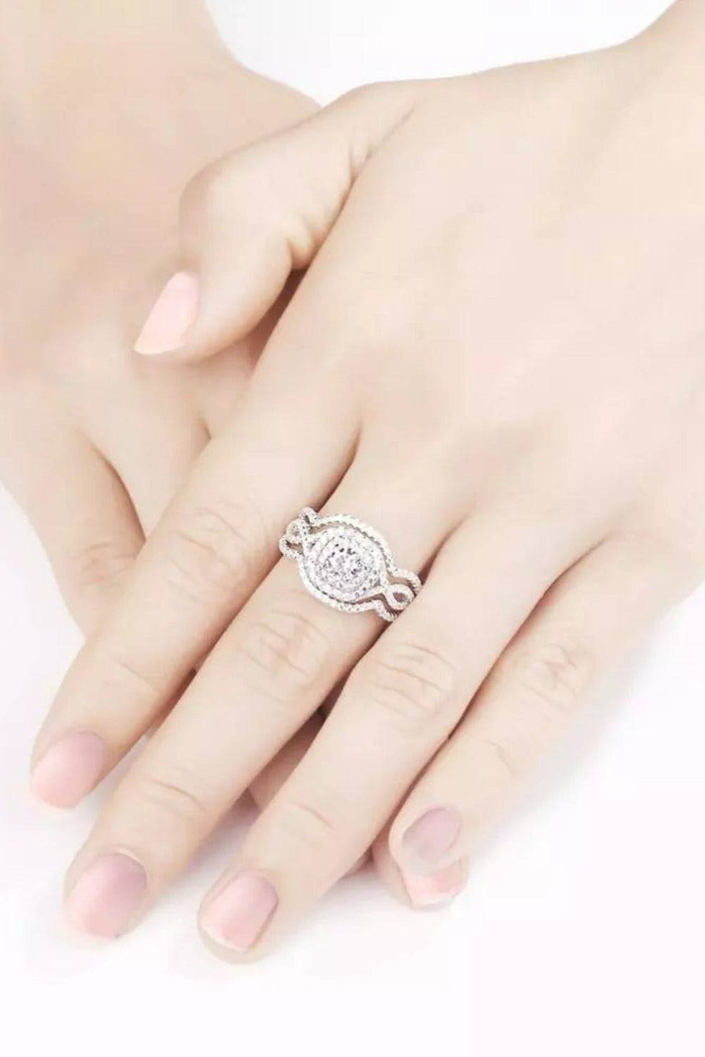 Simulated Diamond 3 Pc Round Cut Sterling Silver Ring Set - TGC Boutique - Engagement Ring Set