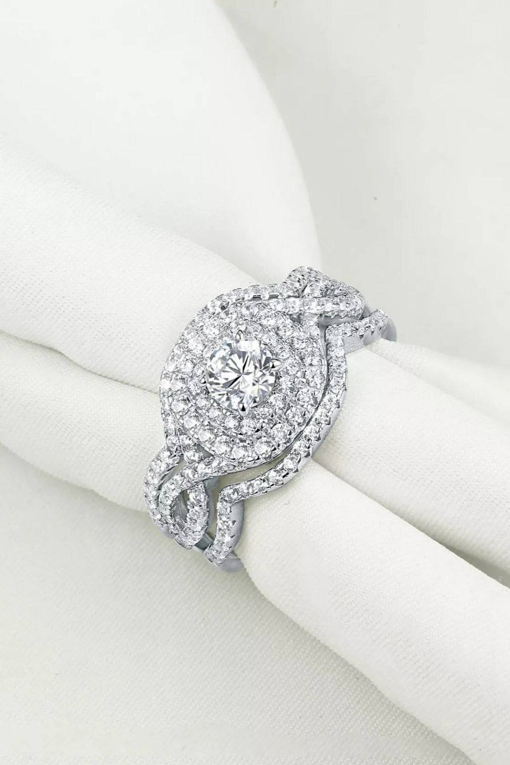 Simulated Diamond 3 Pc Round Cut Sterling Silver Ring Set - TGC Boutique - Engagement Ring Set