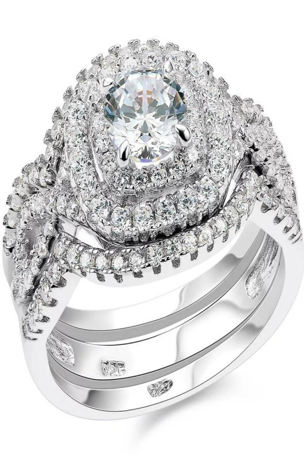 Simulated Diamond 3 Pc Round Cut Sterling Silver Ring Set - TGC Boutique - Engagement Ring Set