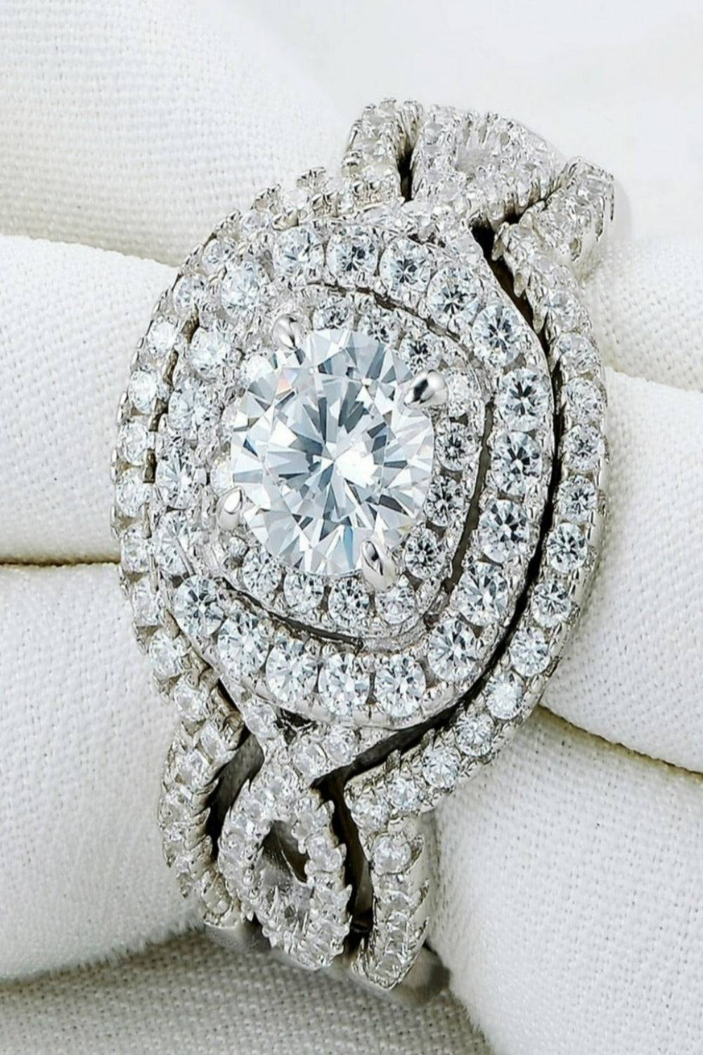Simulated Diamond 3 Pc Round Cut Sterling Silver Ring Set - TGC Boutique - Engagement Ring Set