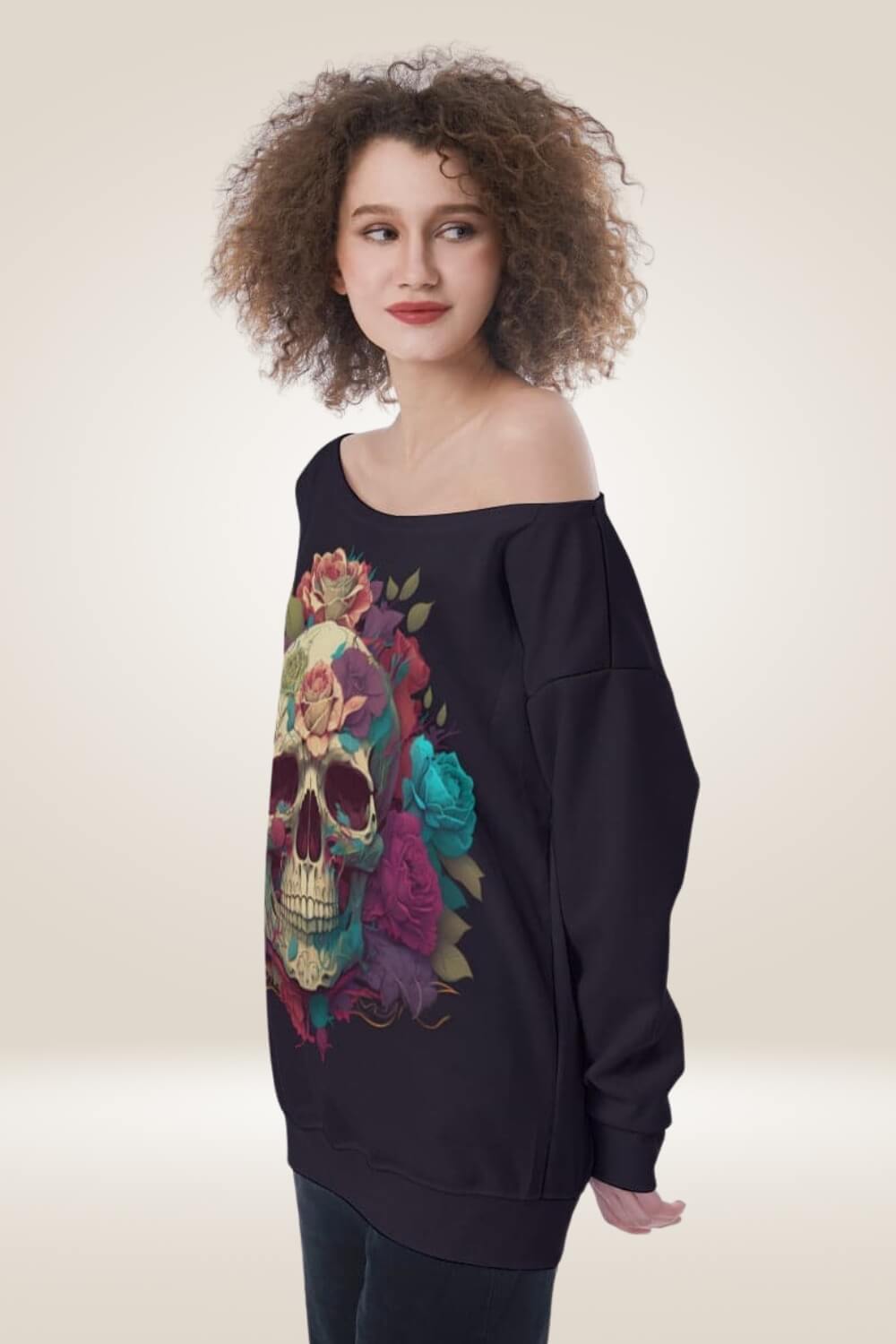 Skull Oversized Off The Shoulder Sweatshirt - TGC Boutique - Sweatshirt