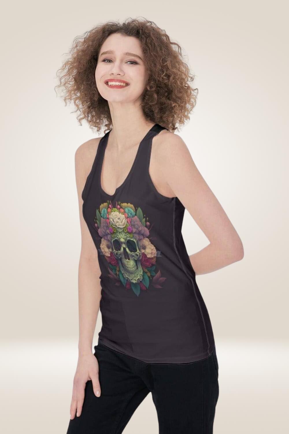 Skull Print Racerback Black Tank Top - TGC Boutique - Tank Top