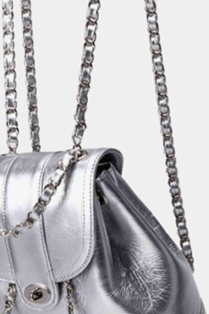 Sleek Vegan Leather Backpack with Chain Straps - TGC Boutique - Handbags