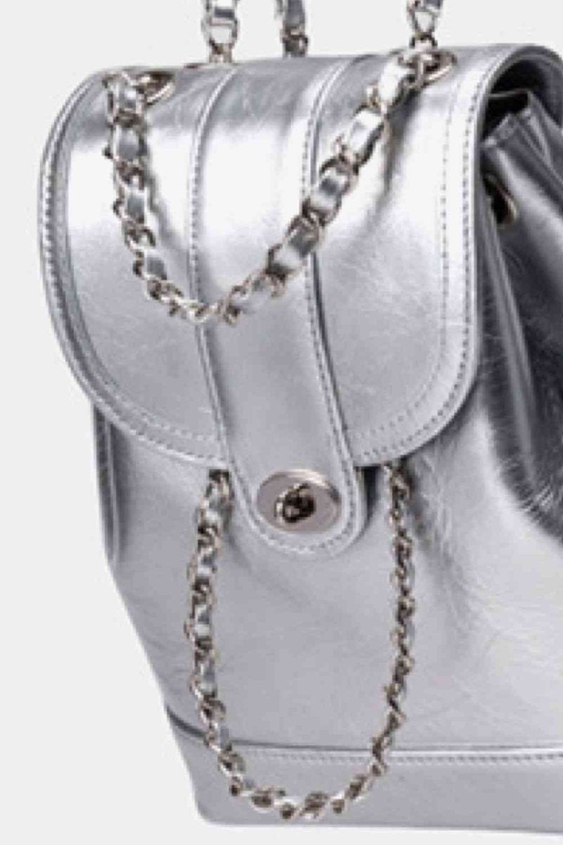 Sleek Vegan Leather Backpack with Chain Straps - TGC Boutique - Handbags