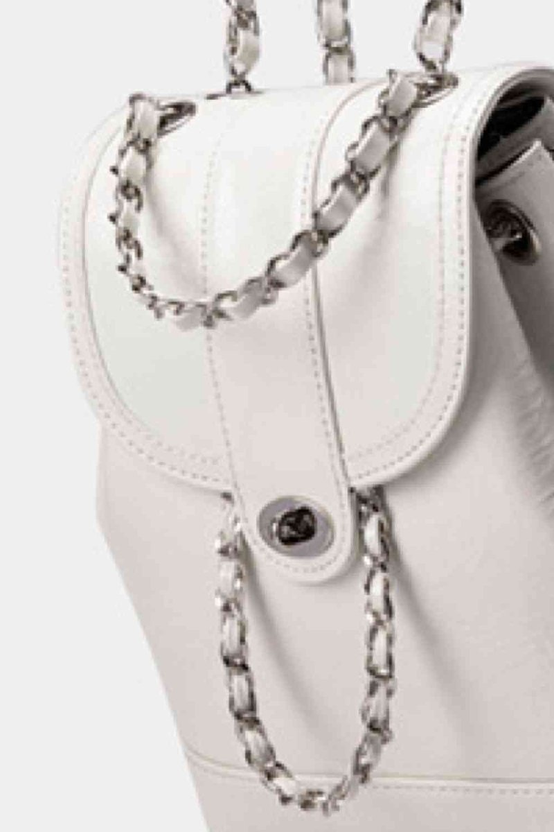 Sleek Vegan Leather Backpack with Chain Straps - TGC Boutique - Handbags