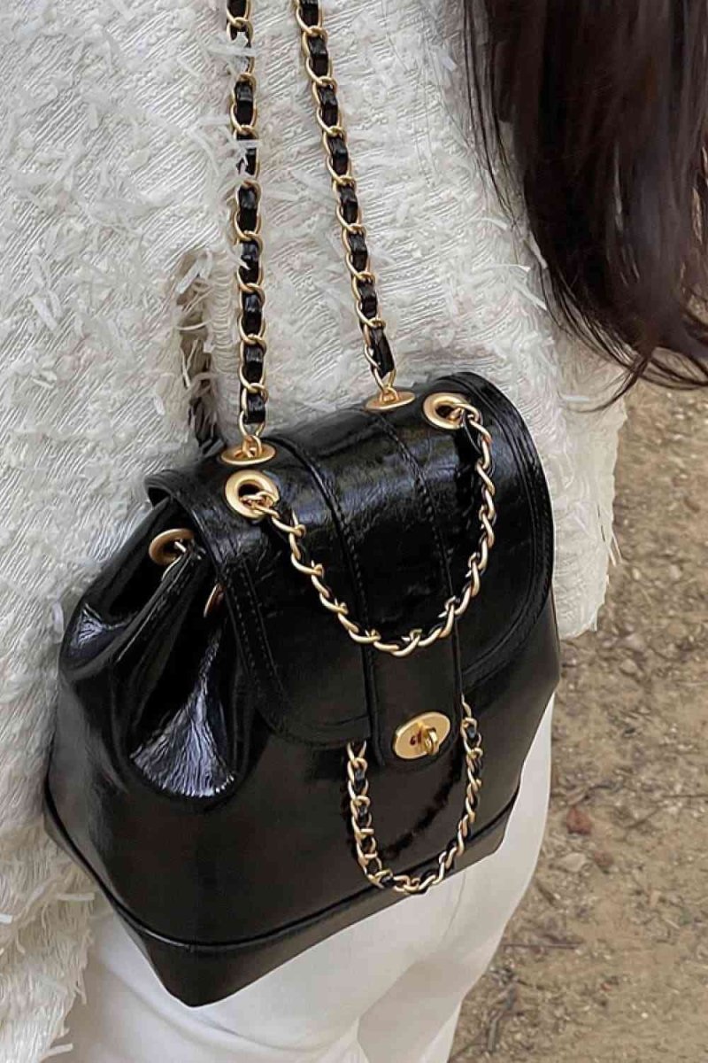Sleek Vegan Leather Backpack with Chain Straps - TGC Boutique - Handbags