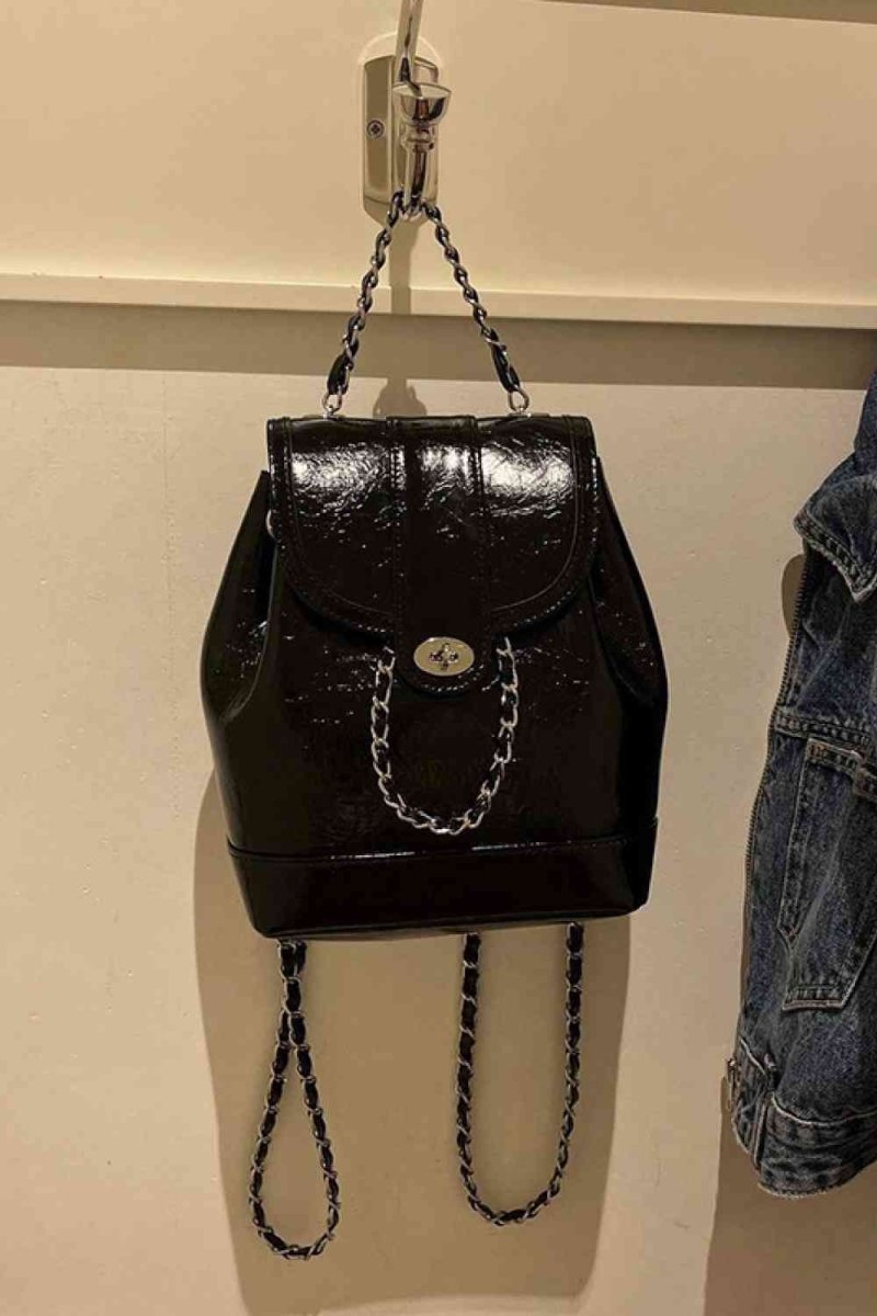 Sleek Vegan Leather Backpack with Chain Straps - TGC Boutique - Handbags