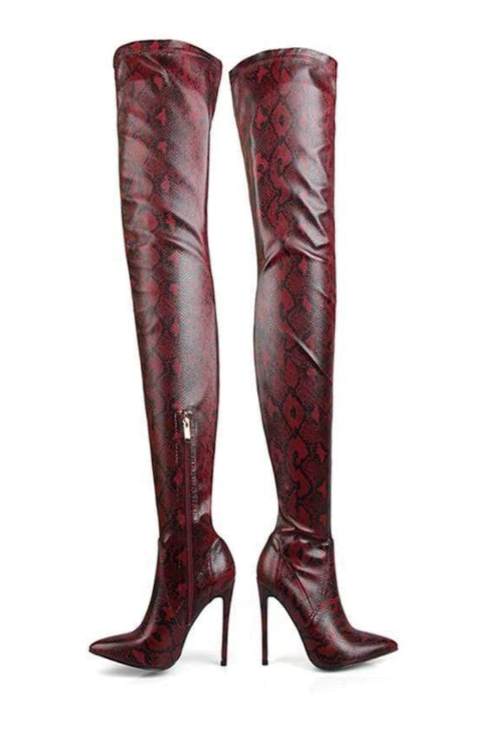 Snake Pattern Over The Knee High Heel Boot - TGC Boutique - High Heel Boots