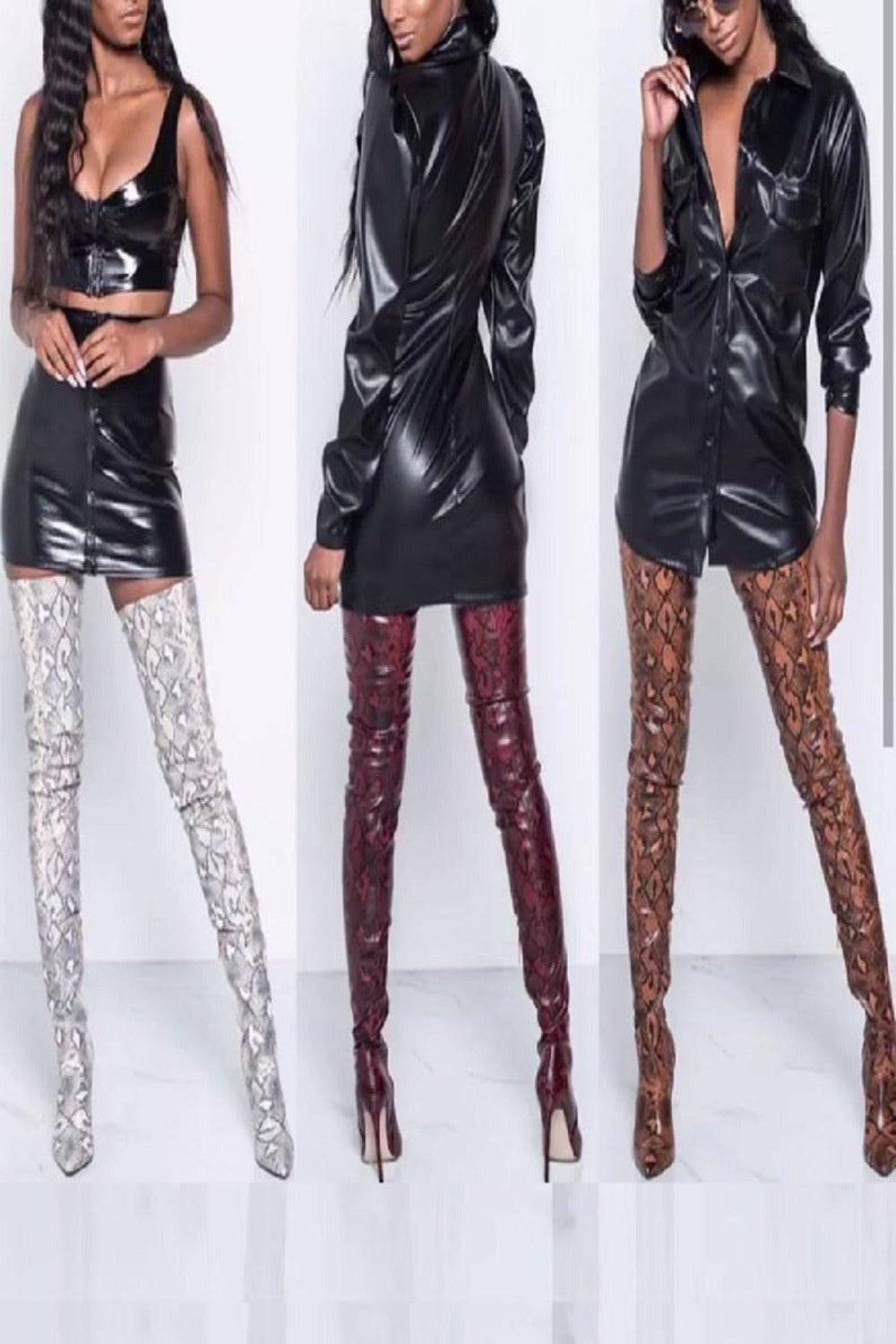 Snake Pattern Over The Knee High Heel Boot - TGC Boutique - High Heel Boots