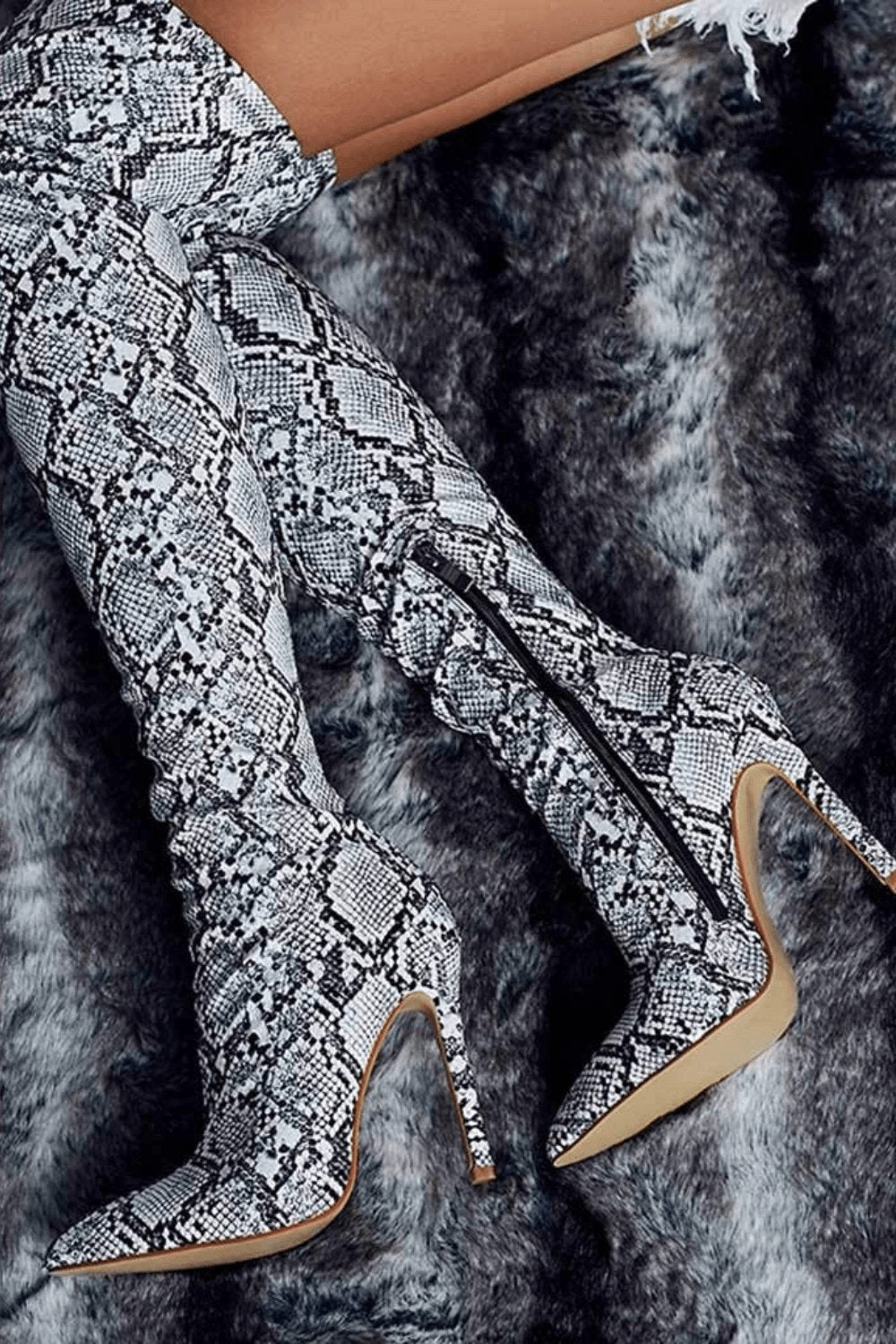 Snake Pattern Over The Knee High Heel Boot - TGC Boutique - High Heel Boots