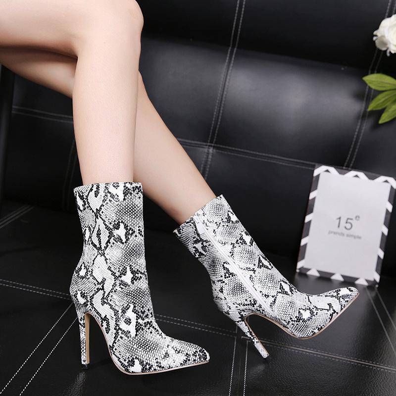 Snake Print Pointed Toe Mid-Calf Stiletto Boots - TGC Boutique - Ankle Booties