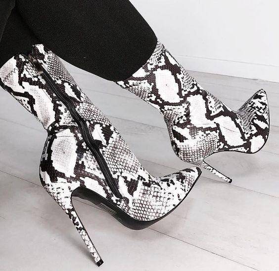 Snake Print Pointed Toe Mid-Calf Stiletto Boots - TGC Boutique - Ankle Booties