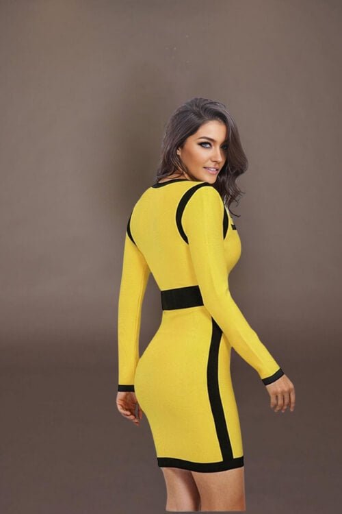 Sophie Long Sleeve Bandage Bodycon Yellow Mini Dress - TGC Boutique - Bodycon Dress