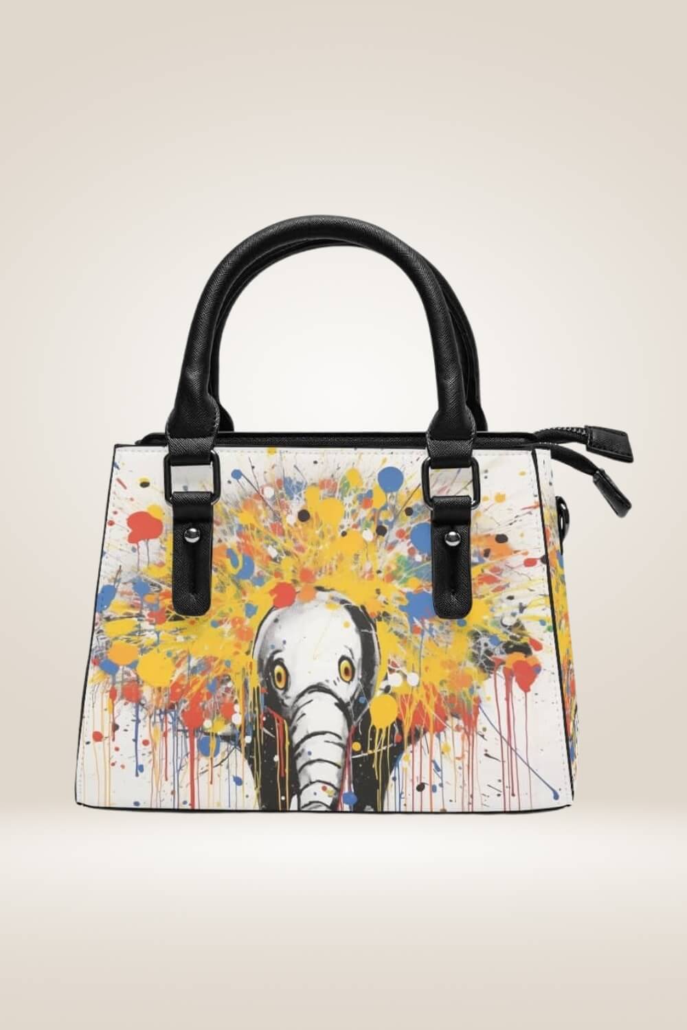 Spray paint Elephant White Satchel Bag - TGC Boutique - Satchel Handbag