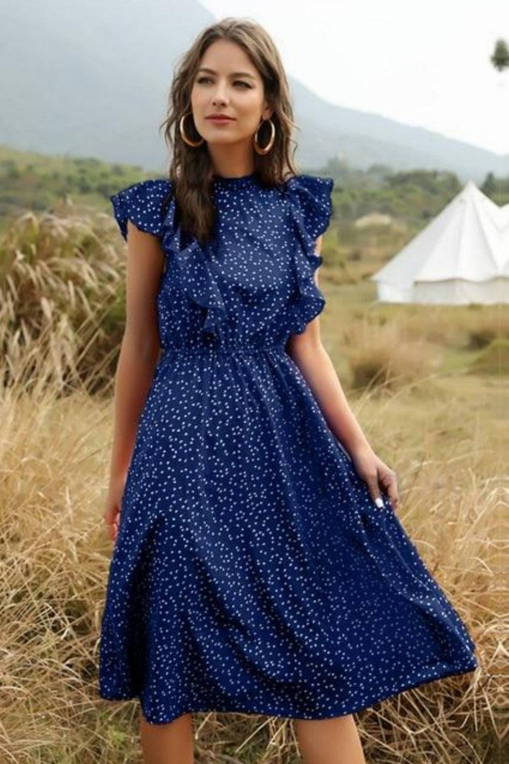 Spring Love Floral Print Ruffle Black Midi Dress - TGC Boutique - Summer Dress