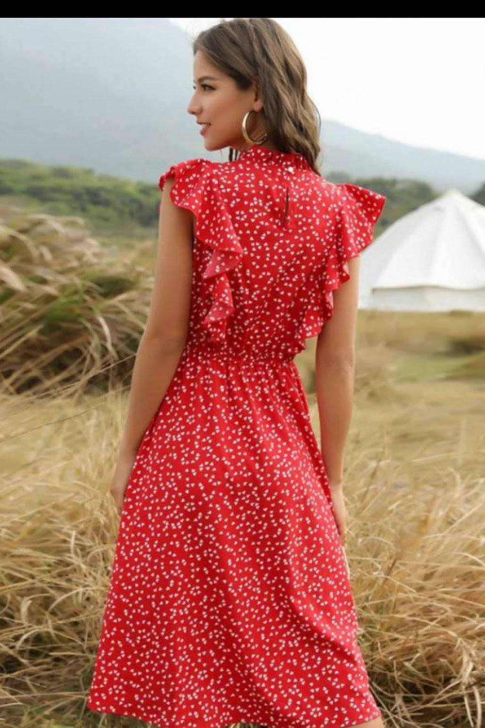Spring Love Floral Print Ruffle Black Midi Dress - TGC Boutique - Summer Dress