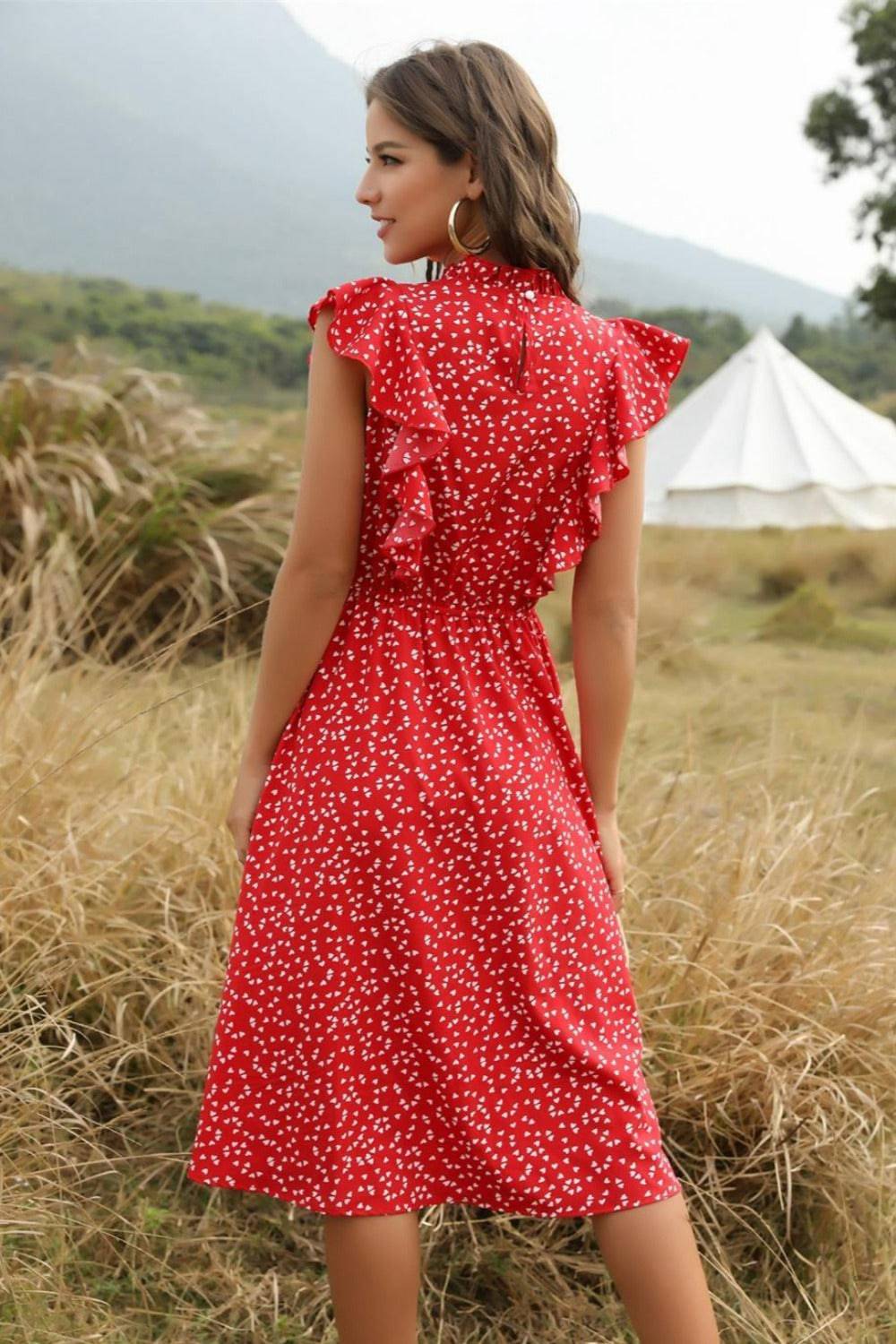 Spring Love Floral Print Ruffle Black Midi Dress - TGC Boutique - Summer Dress