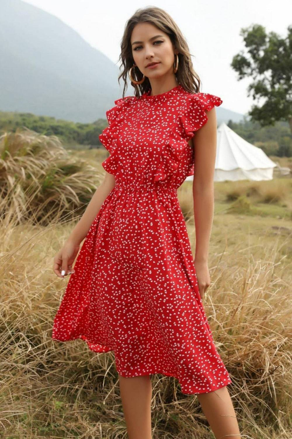 Spring Love Floral Print Ruffle Black Midi Dress - TGC Boutique - Summer Dress