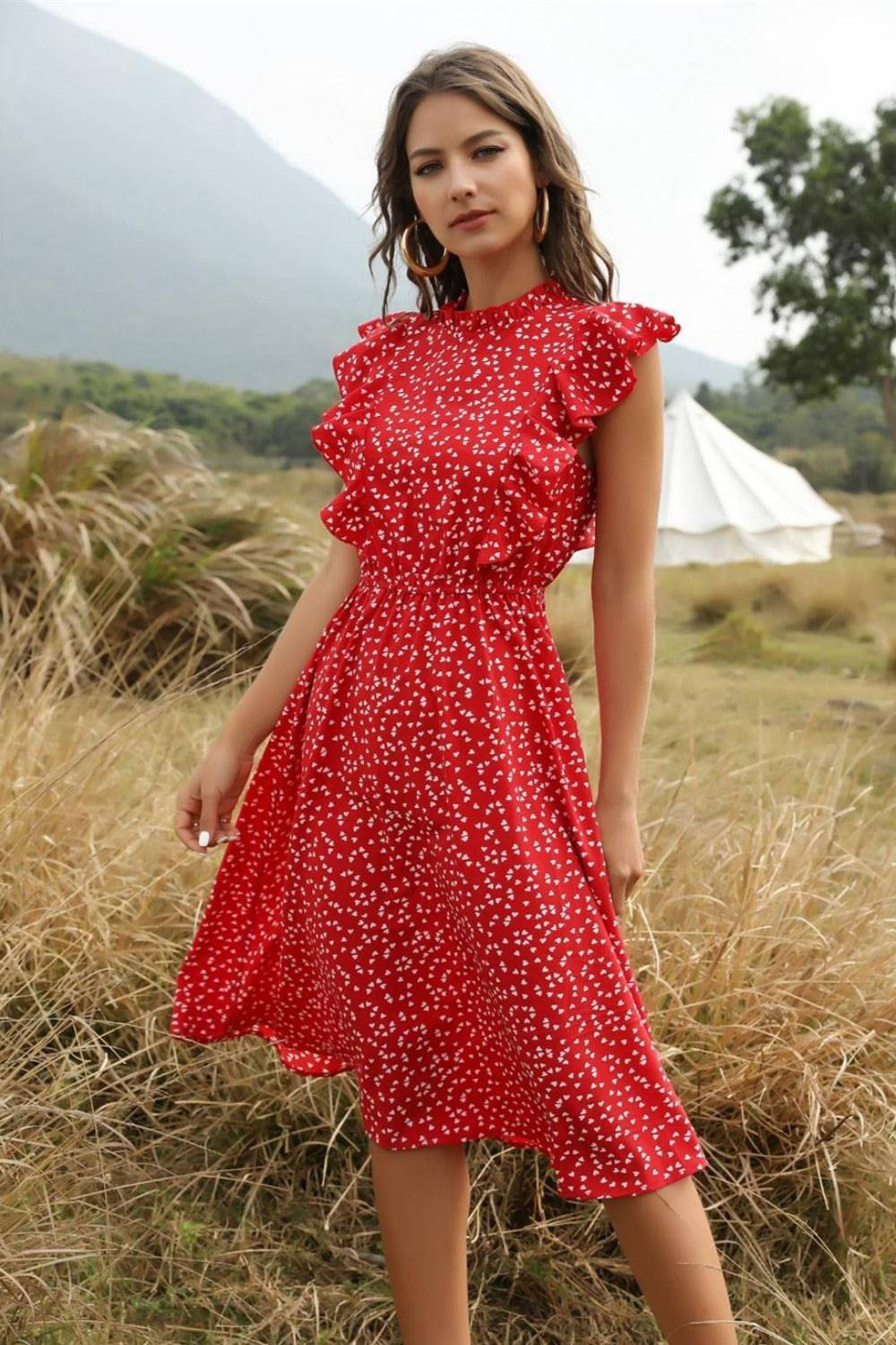 Spring Love Floral Print Ruffle Blue Midi Dress - TGC Boutique - Summer Dress