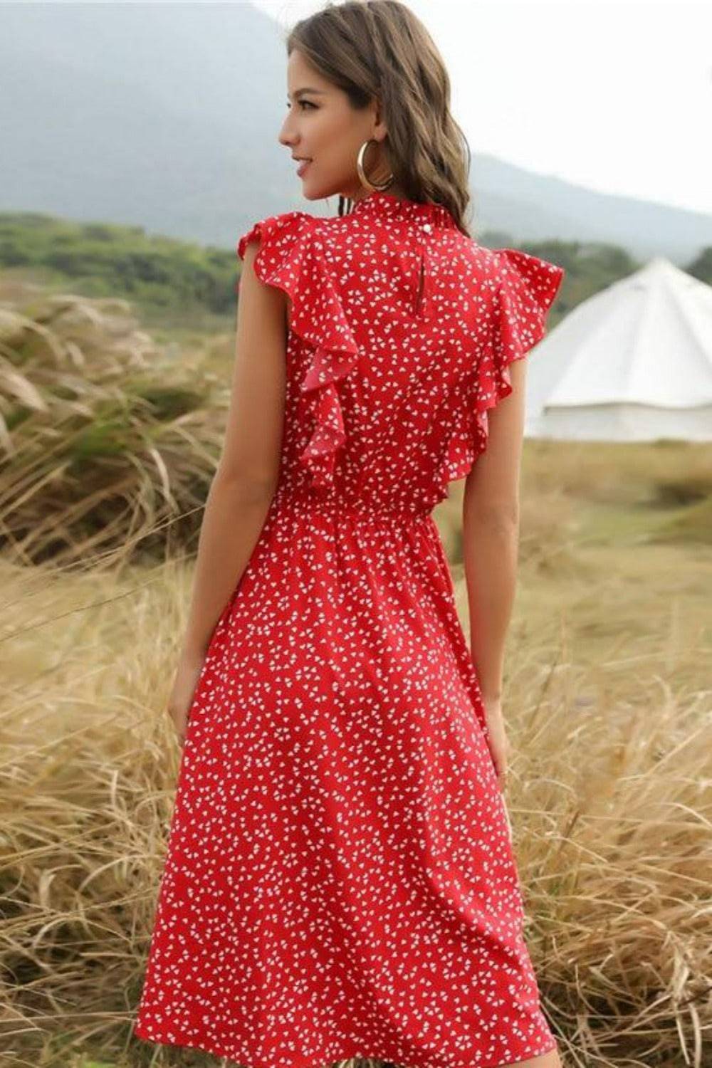 Spring Love Floral Print Ruffle Blue Midi Dress - TGC Boutique - Summer Dress