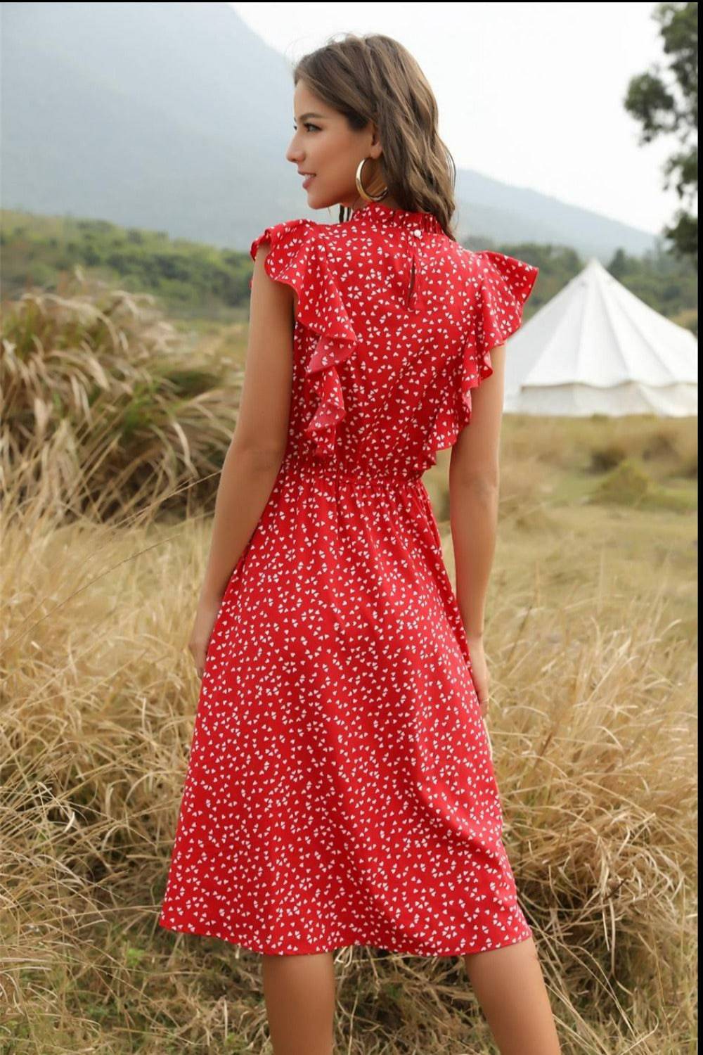 Spring Love Floral Print Ruffle Blue Midi Dress - TGC Boutique - Summer Dress