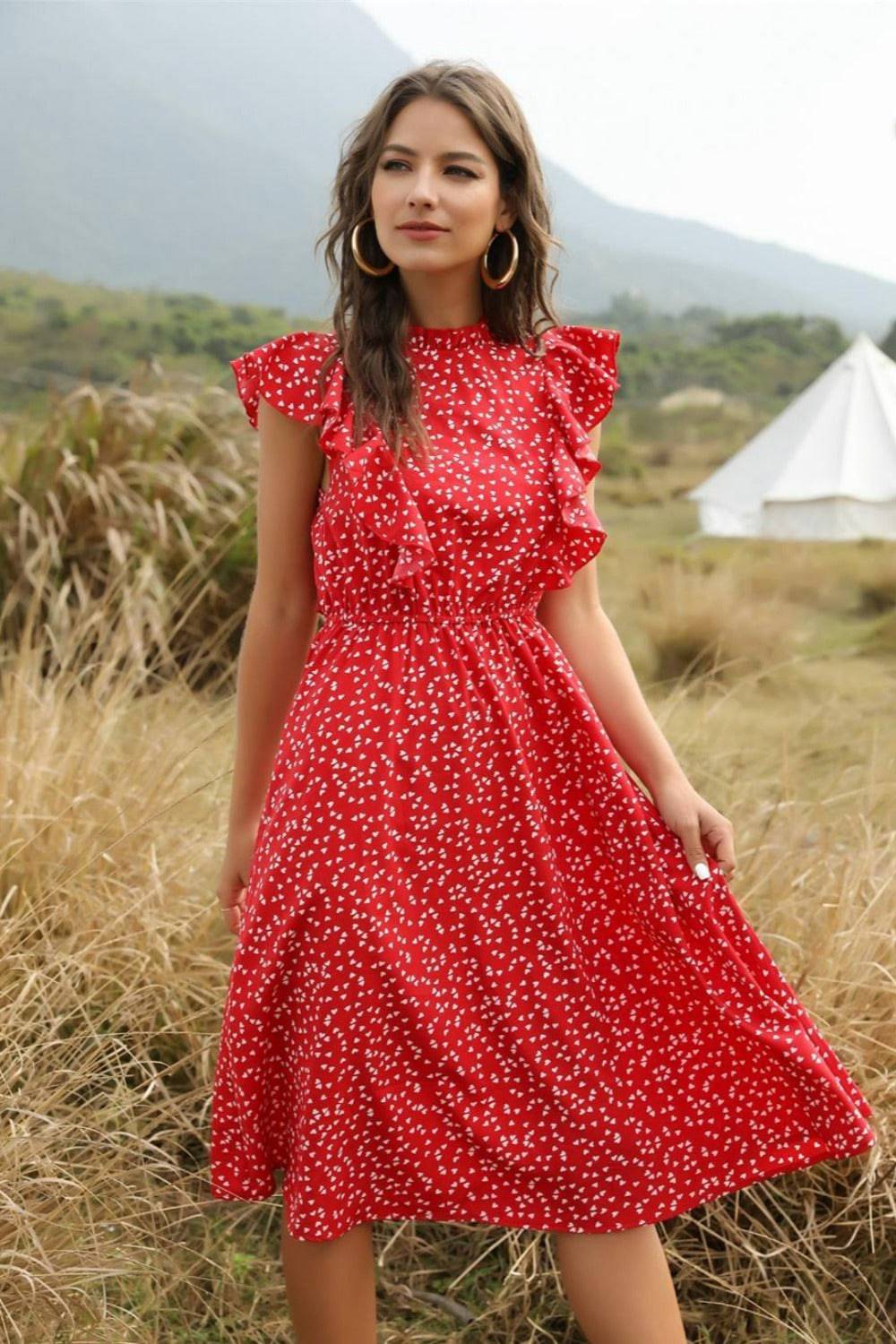 Spring Love Floral Print Ruffle Blue Midi Dress - TGC Boutique - Summer Dress
