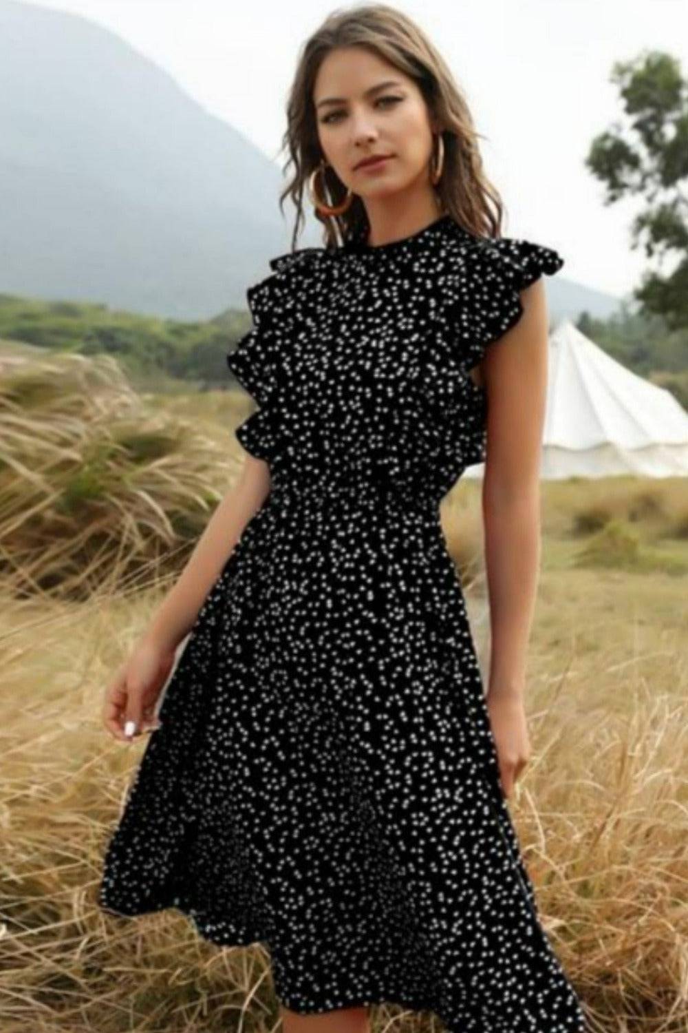 Spring Love Floral Print Ruffle Blue Midi Dress - TGC Boutique - Summer Dress