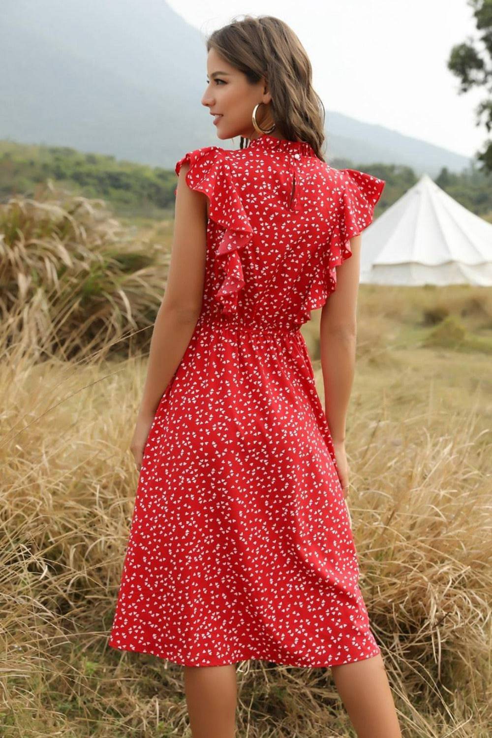 Spring Love Floral Print Ruffle Midi Red Dress - TGC Boutique - Summer Dress