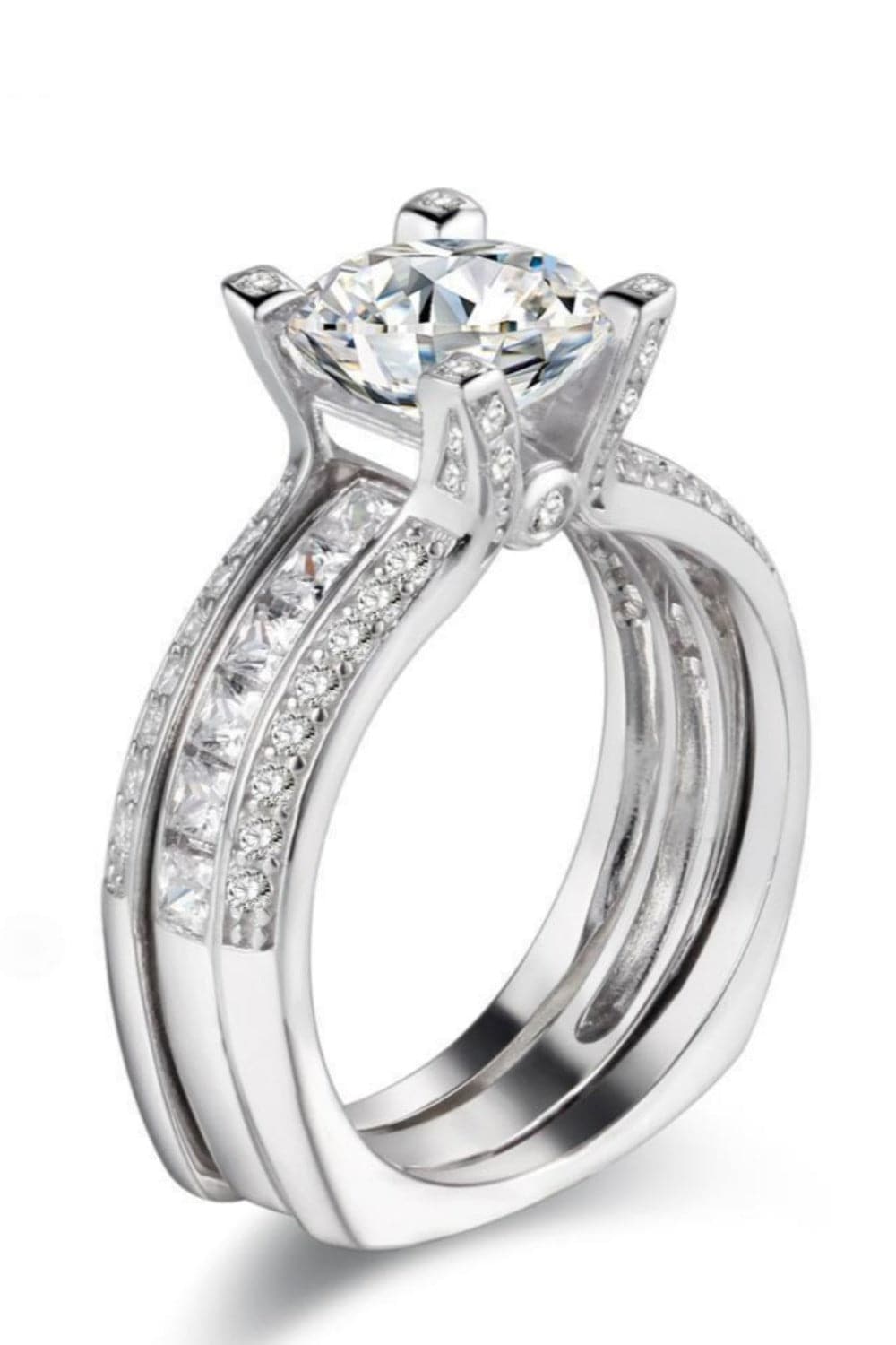 Square Cut Sterling Silver Wedding Ring Set - TGC Boutique - rings