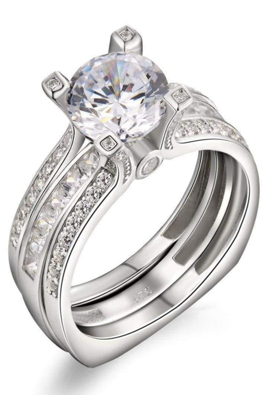 Square Cut Sterling Silver Wedding Ring Set - TGC Boutique - rings