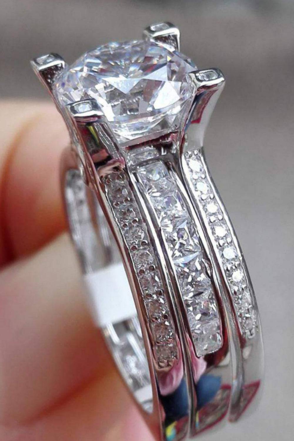 Square Cut Sterling Silver Wedding Ring Set - TGC Boutique - rings
