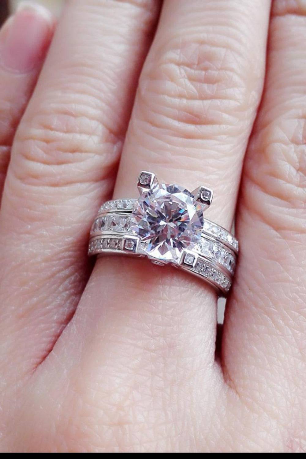 Square Cut Sterling Silver Wedding Ring Set - TGC Boutique - rings
