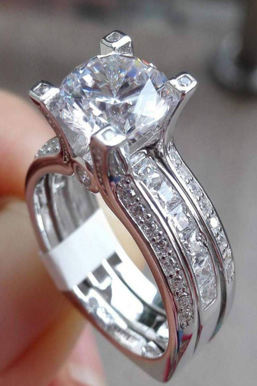Square Cut Sterling Silver Wedding Ring Set - TGC Boutique - rings