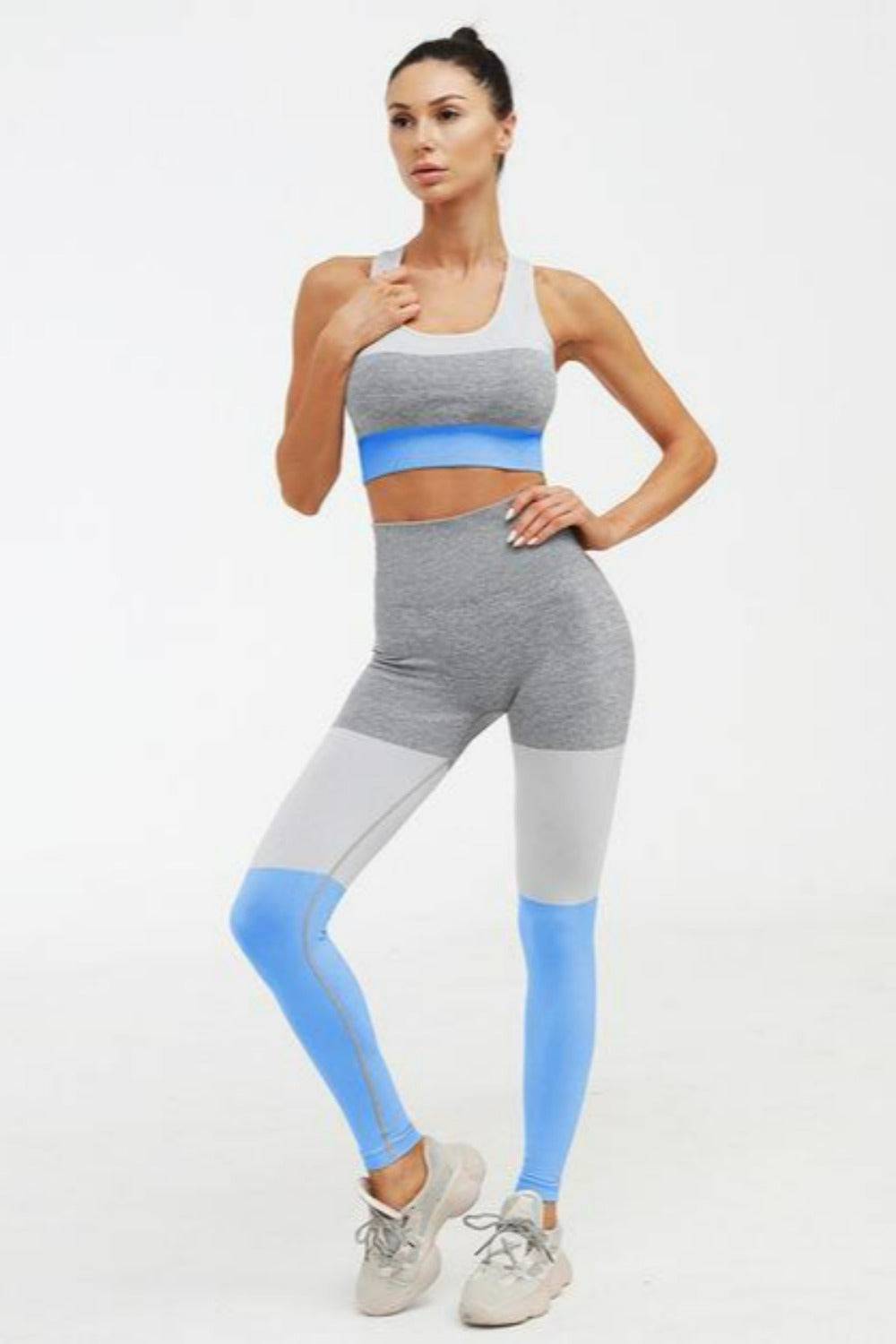 Squat Proof Patchwork Yoga Workout Set - Blue - TGC Boutique - Activewear